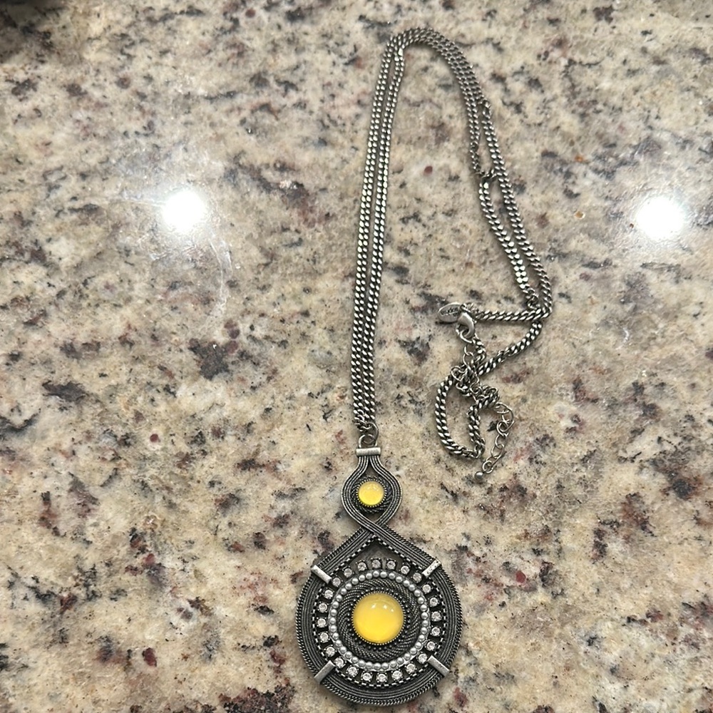 Silver and Yellow Pendant Necklace